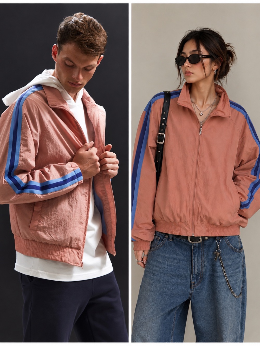Urban Outfitters Side Stripe Windbreaker XL Unisex Pink Blue Y2K